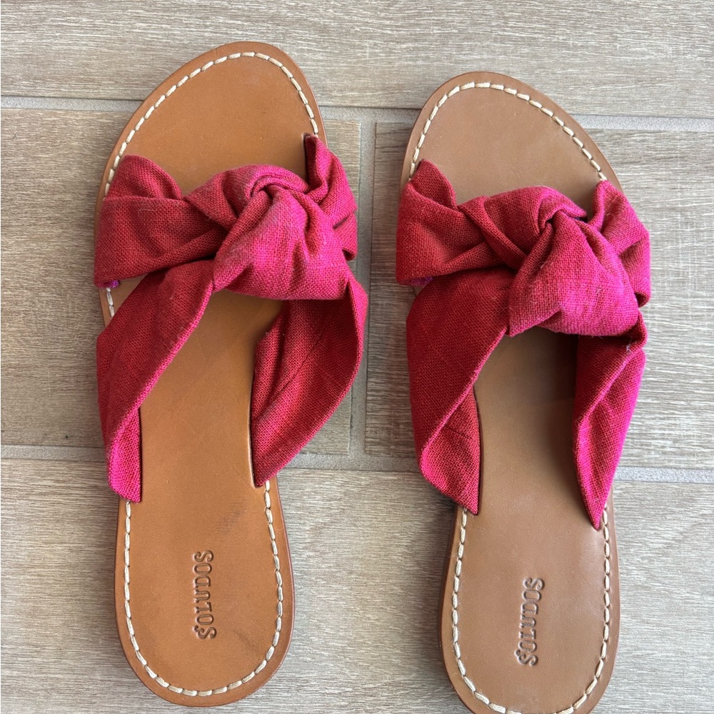 Soludos Fuschia Knotted Fabric Slide Sandals